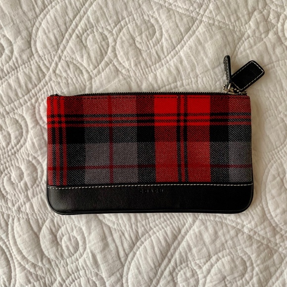Coach Handbags - Coach Red Tartan Plaid Small Zipper Pouch